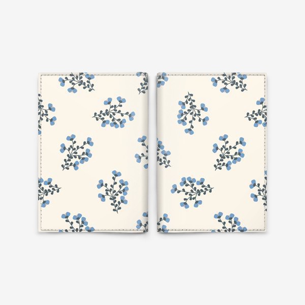 Обложка для паспорта «Мелкие голубые цветы на ветках»