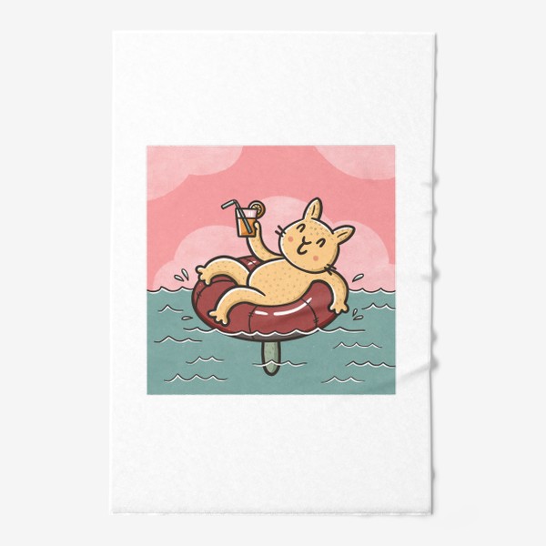 Полотенце «Милый кот отдыхает на море с коктейлем »
