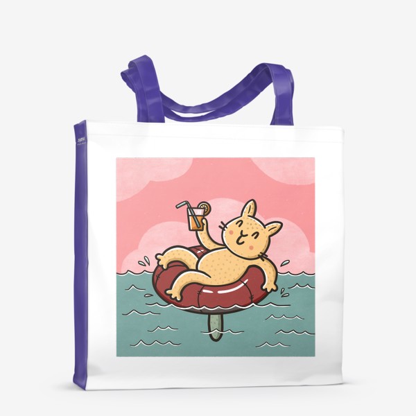 Сумка-шоппер «Милый кот отдыхает на море с коктейлем »