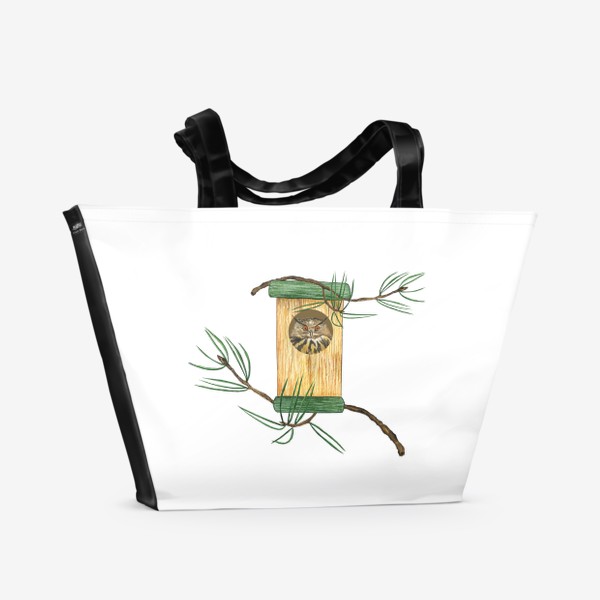 Пляжная сумка &laquo;Филин или сова в скворечнике, акварельная лесная птица&raquo;