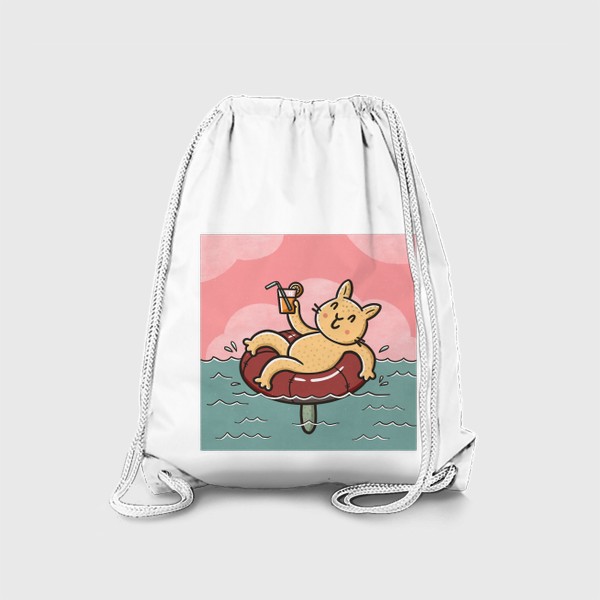 Рюкзак «Милый кот отдыхает на море с коктейлем »