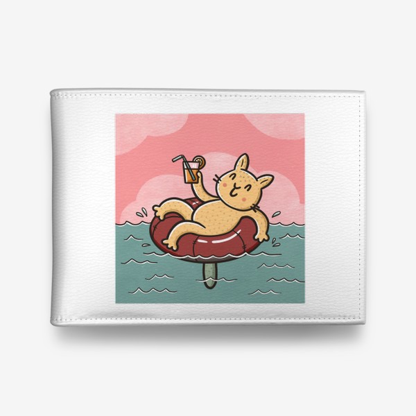 Кошелек «Милый кот отдыхает на море с коктейлем »