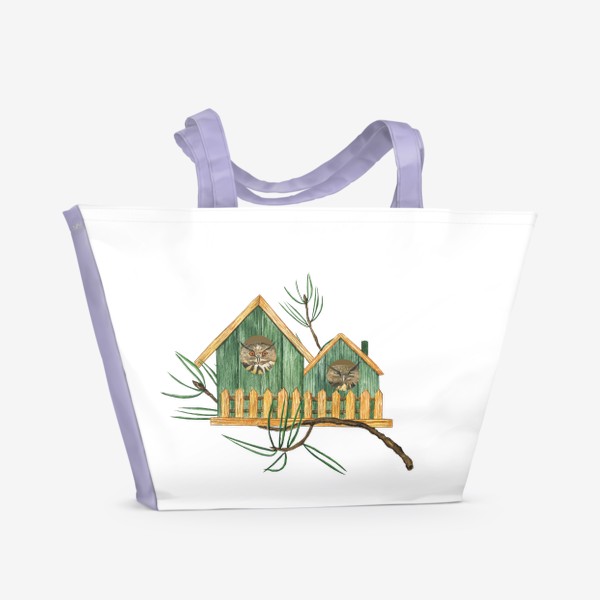 Пляжная сумка «Акварельный птичий домик с совами»