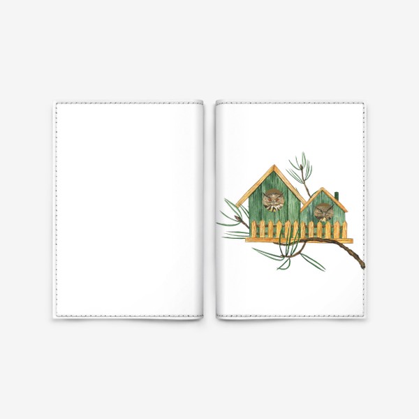 Обложка для паспорта «Акварельный птичий домик с совами»