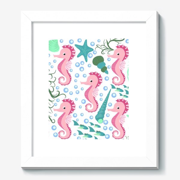 Картина «Розовые морские коньки и рыбки в море»