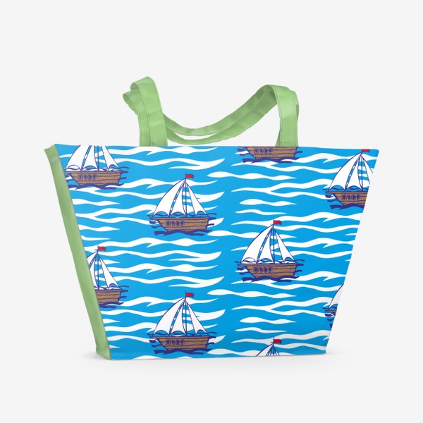 Пляжная сумка «паттерн бесшовный корабли на море с парусами »