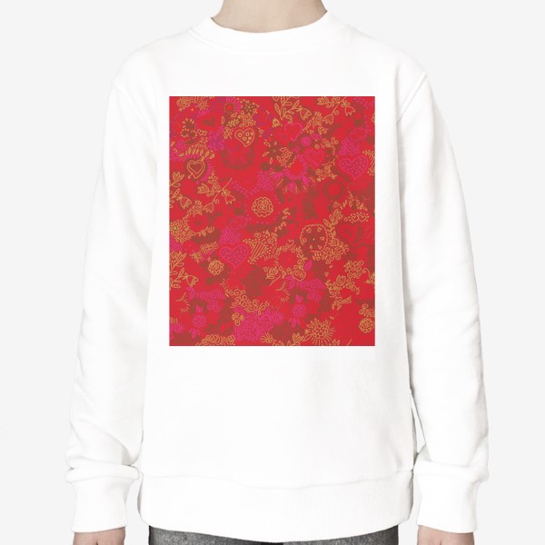 Свитшот «паттерн бесшовный сердца и цветы с растениями абстрактный красный»