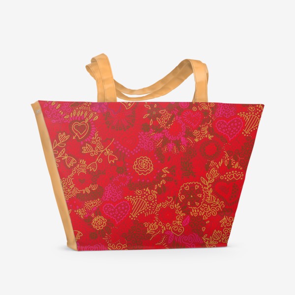 Пляжная сумка «паттерн бесшовный сердца и цветы с растениями абстрактный красный»