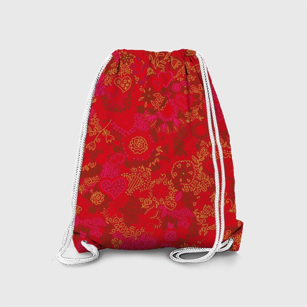 Рюкзак «паттерн бесшовный сердца и цветы с растениями абстрактный красный»