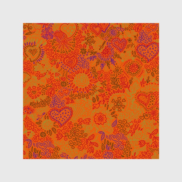 Шторы &laquo;паттерн бесшовный сердца и цветы с растениями абстрактный оранжевый&raquo;