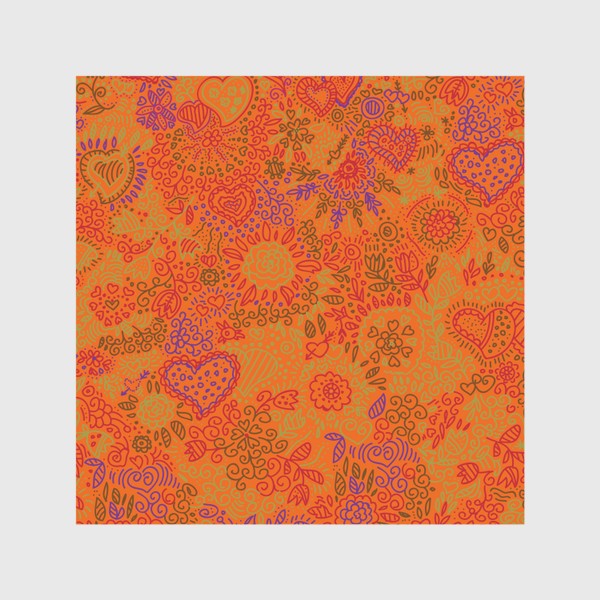 Скатерть &laquo;паттерн бесшовный сердца и цветы с растениями абстрактный оранжевый&raquo;
