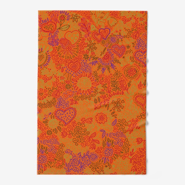 Полотенце «паттерн бесшовный сердца и цветы с растениями абстрактный оранжевый»
