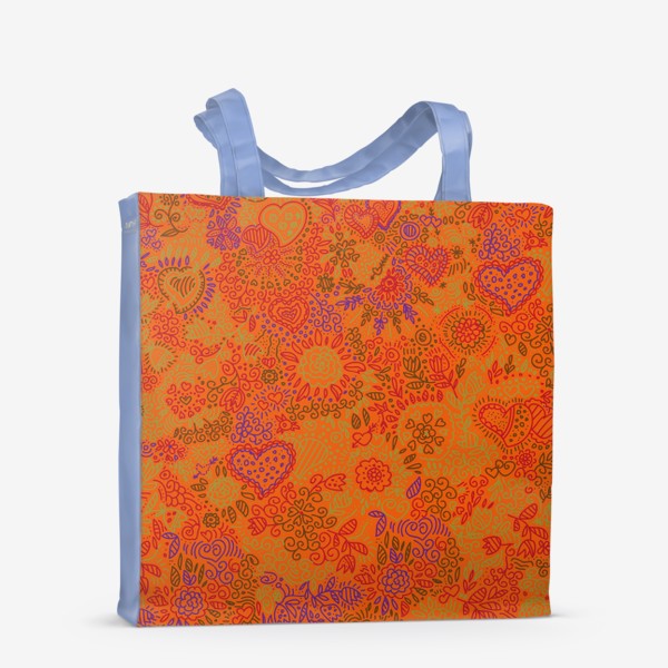 Сумка-шоппер «паттерн бесшовный сердца и цветы с растениями абстрактный оранжевый»