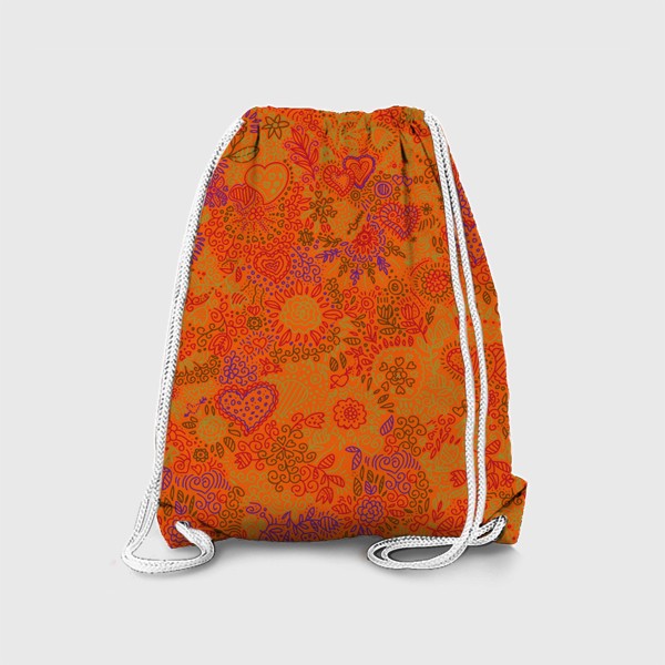 Рюкзак «паттерн бесшовный сердца и цветы с растениями абстрактный оранжевый»