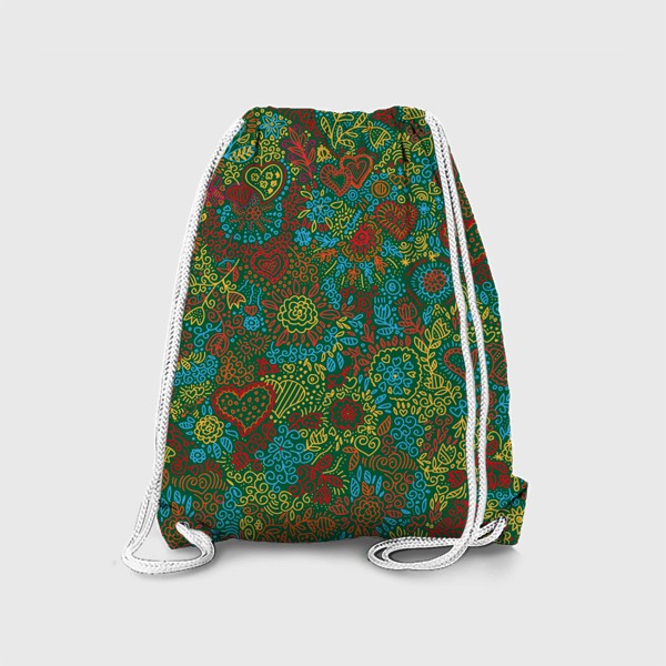 Рюкзак «паттерн бесшовный сердца и цветы с растениями абстрактный зеленые»