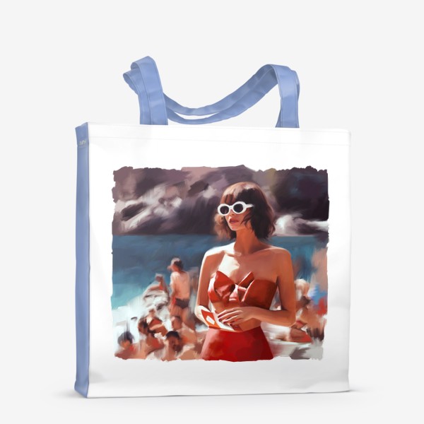 Сумка-шоппер «Девушка в красном купальнике на пляже »
