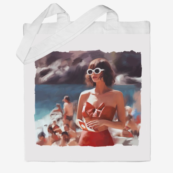 Сумка хб &laquo;Девушка в красном купальнике на пляже &raquo;