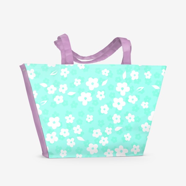 Пляжная сумка «Нежные белые цветы на голубом»