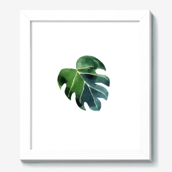 Картина «Лист монстеры акварельный, тропическое зеленое растение»
