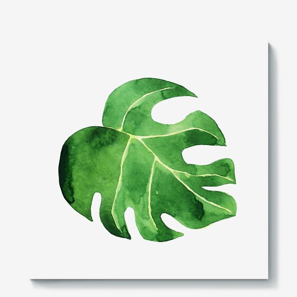 Холст &laquo;Монстера акварельная лист, зеленое тропическое растение&raquo;