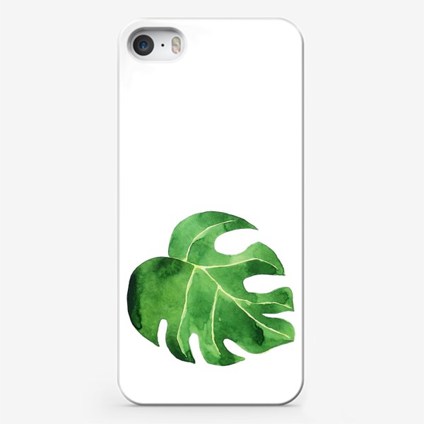 Чехол iPhone «Монстера акварельная лист, зеленое тропическое растение»