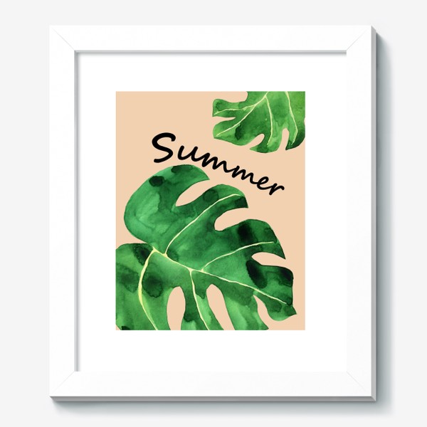 Картина «Монстера акварельная принт с надписью лето - summer»