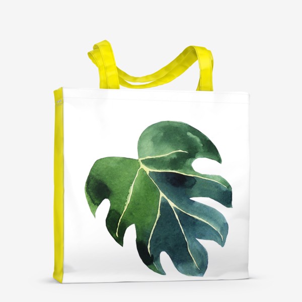 Сумка-шоппер «Лист монстеры акварельный, тропическое зеленое растение»