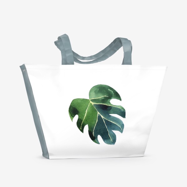Пляжная сумка &laquo;Лист монстеры акварельный, тропическое зеленое растение&raquo;