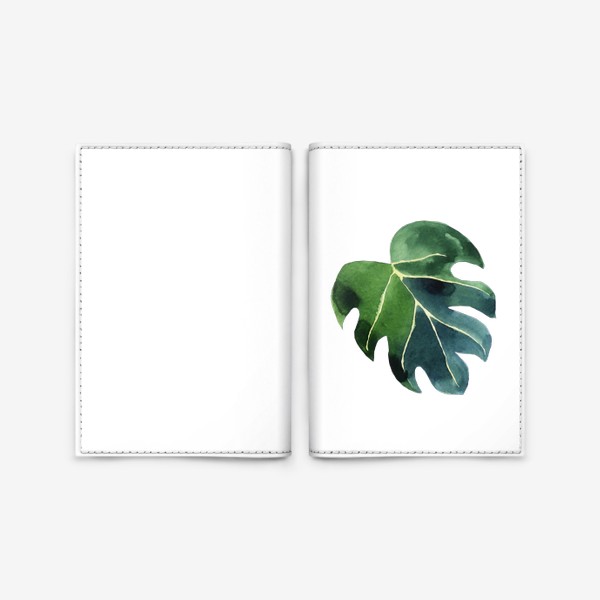 Обложка для паспорта «Лист монстеры акварельный, тропическое зеленое растение»