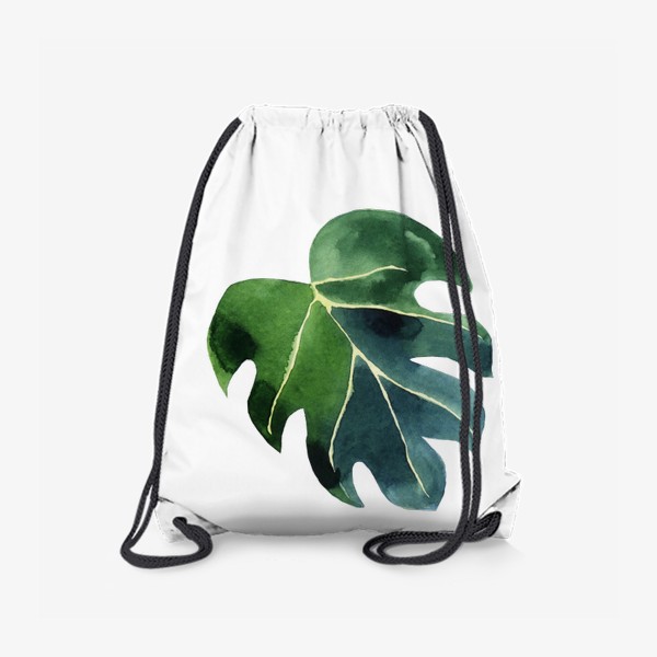 Рюкзак «Лист монстеры акварельный, тропическое зеленое растение»