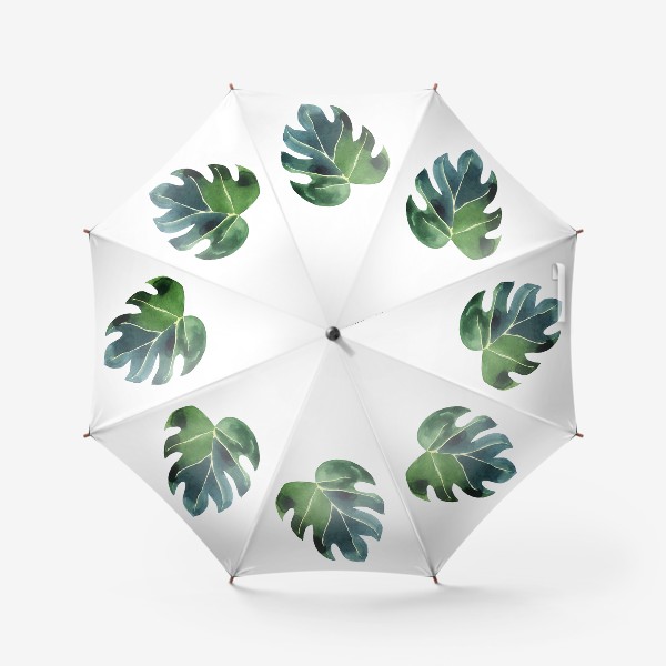 Зонт «Лист монстеры акварельный, тропическое зеленое растение»