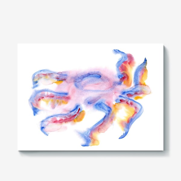 Холст &laquo;Blue octopus with solar tentacles - Мягкий округлый полупрозрачный акварельно-голубой осьминог с солнечными щупальцами&raquo;