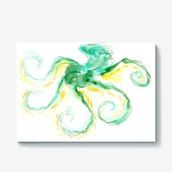 Холст &laquo;Stylized cartoon emerald octopus - Стилизованный мультяшный изумрудный осьминог с длинными скрученными щупальцами&raquo;