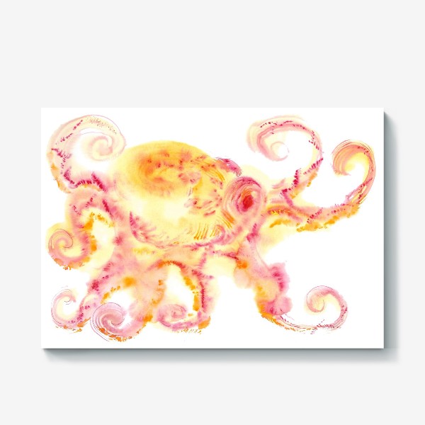 Холст &laquo;Yellow octopus - Солнечный рубиново-желтый осьминог с овальной головой, большими глазами и изящно изогнутыми щупальцами&raquo;