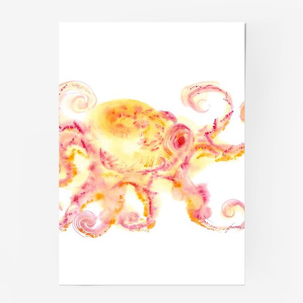 Постер &laquo;Yellow octopus - Солнечный рубиново-желтый осьминог с овальной головой, большими глазами и изящно изогнутыми щупальцами&raquo;
