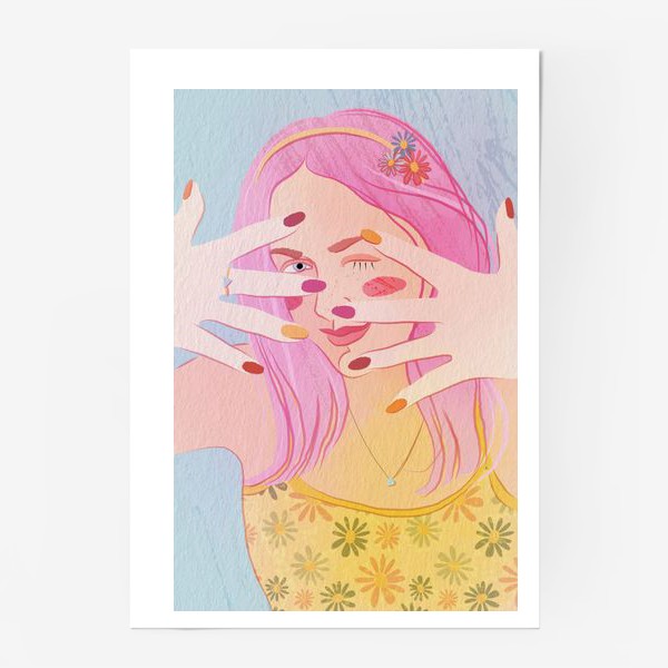 Постер «девушка с розовыми волосами»