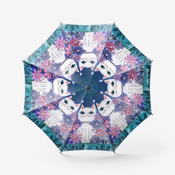 Зонт «Белая кошка в цветах»
