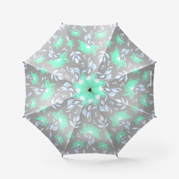 Зонт «Абстрактный цветок, бирюзовый на сером фоне. акварельный паттерн.»