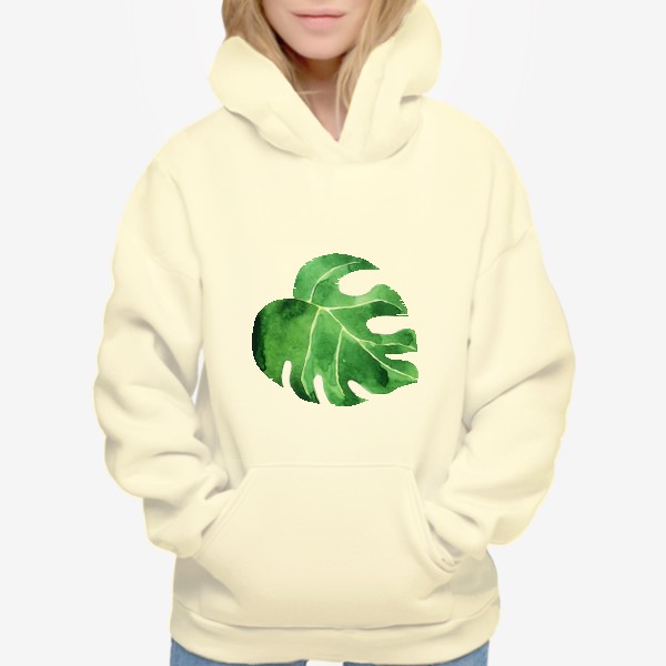 Худи «Монстера акварельная лист, зеленое тропическое растение»