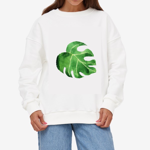 Свитшот «Монстера акварельная лист, зеленое тропическое растение»