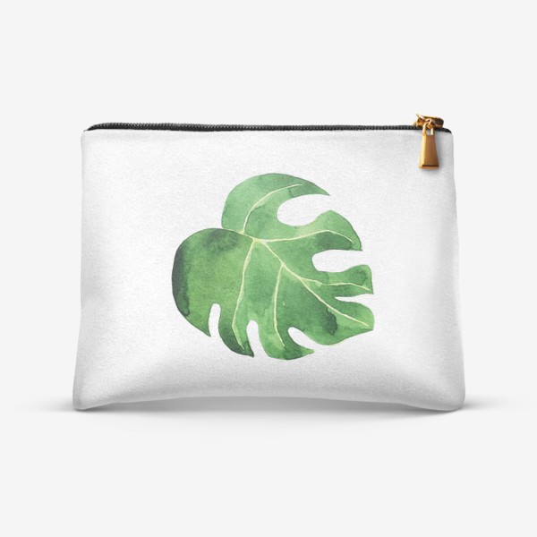 Косметичка &laquo;Монстера акварельная лист, зеленое тропическое растение&raquo;