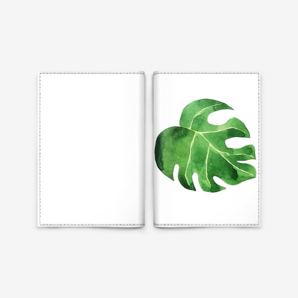 Обложка для паспорта «Монстера акварельная лист, зеленое тропическое растение»