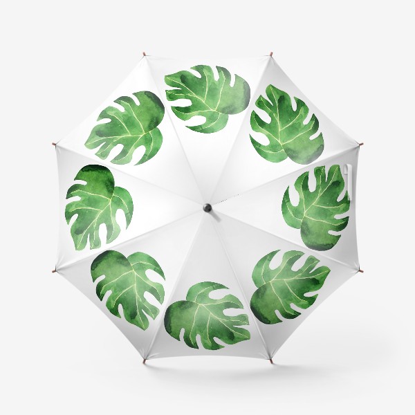 Зонт «Монстера акварельная лист, зеленое тропическое растение»