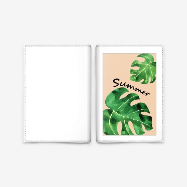 Обложка для паспорта «Монстера акварельная принт с надписью лето - summer»