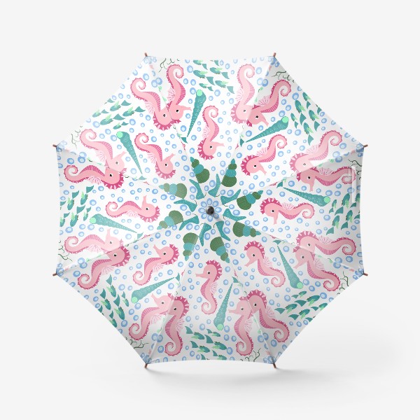 Зонт «Розовые морские коньки и рыбки в море»