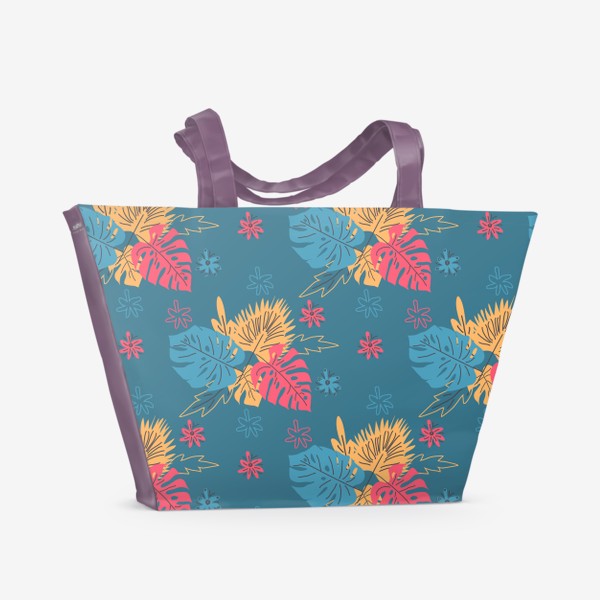 Пляжная сумка &laquo;Стилизованные тропические листья и цветы паттерн&raquo;