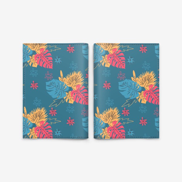 Обложка для паспорта «Стилизованные тропические листья и цветы паттерн»