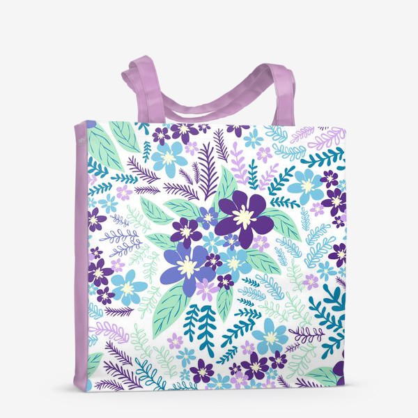 Сумка-шоппер «Лазурные и фиолетовые цветы, паттерн»