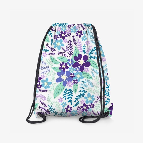 Рюкзак «Лазурные и фиолетовые цветы, паттерн»