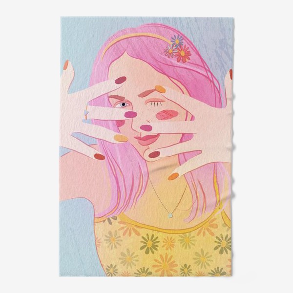 Полотенце «девушка с розовыми волосами»
